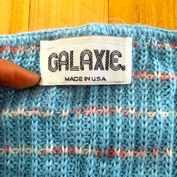 Old Stock 80s blue Striped Knit Sweater Vest Galaxie Made in USA - Picture 2 of 4